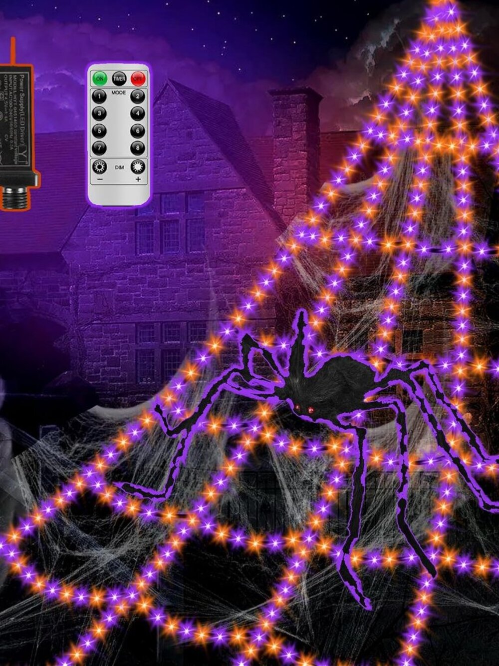 Spider Webs Halloween Decorations Lights - 550 LEDs Outdoor Giant Halloween Deco